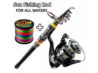 Spinning Fishing Rod and Reel Combo 1.8-3.6m Carbon Fiber Sea Pole and 5.2:1 Gear Ratio Metal Spool with Line Kits for Bass Carp