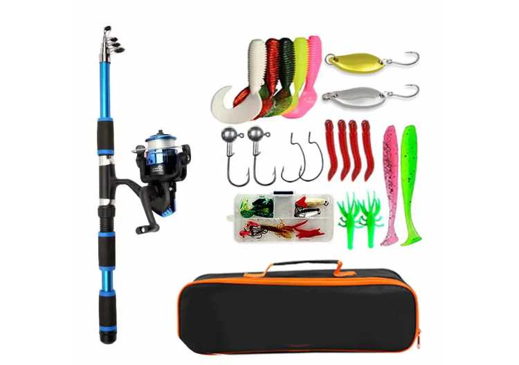 Fishing Pole Set Full Kits With Telescopic Fishing Rod And Spinning Reel Baits Hooks Travel Pole Set