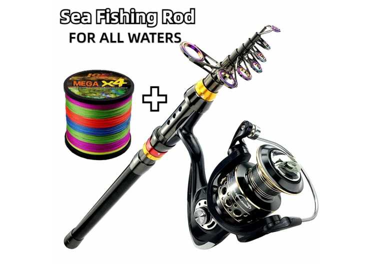 Spinning Fishing Rod and Reel Combo 1.8-3.6m Carbon Fiber Sea Pole and 5.2:1 Gear Ratio Metal Spool with Line Kits for Bass Carp