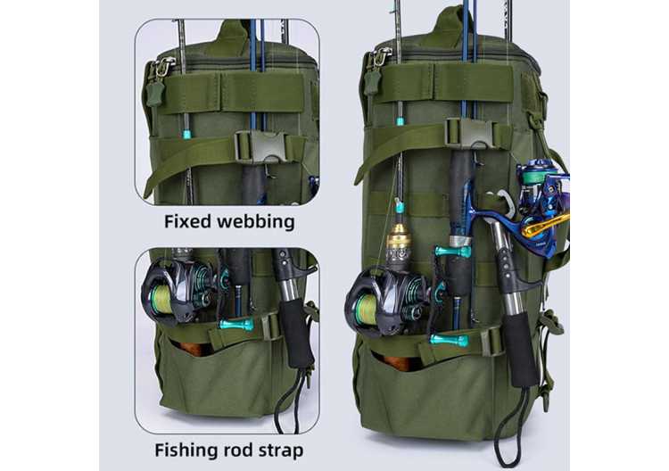 Tactical Fishing Backpack Tackle Bag with Rod Holders Fish Equipment Storage Molle Camping Hiking Outdoor Multifunctional Bag