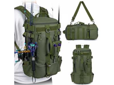 Tactical Fishing Backpack Tackle Bag with Rod Holders Fish Equipment Storage Molle Camping Hiking Outdoor Multifunctional Bag