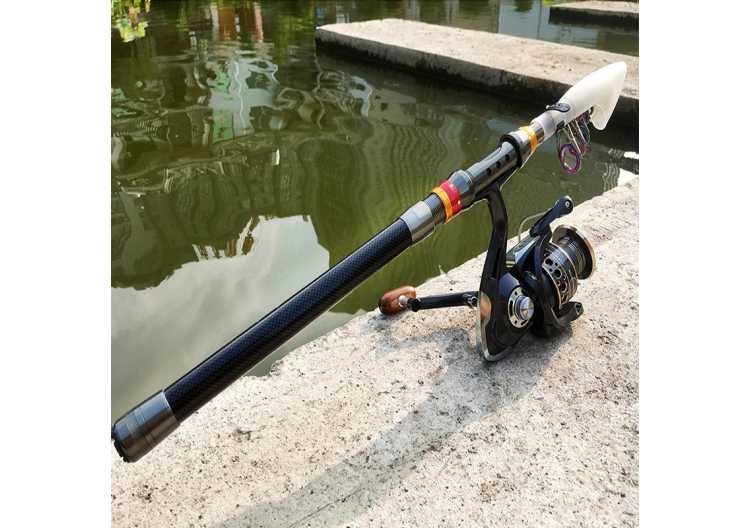 Spinning Fishing Rod and Reel Combo 1.8-3.6m Carbon Fiber Sea Pole and 5.2:1 Gear Ratio Metal Spool with Line Kits for Bass Carp