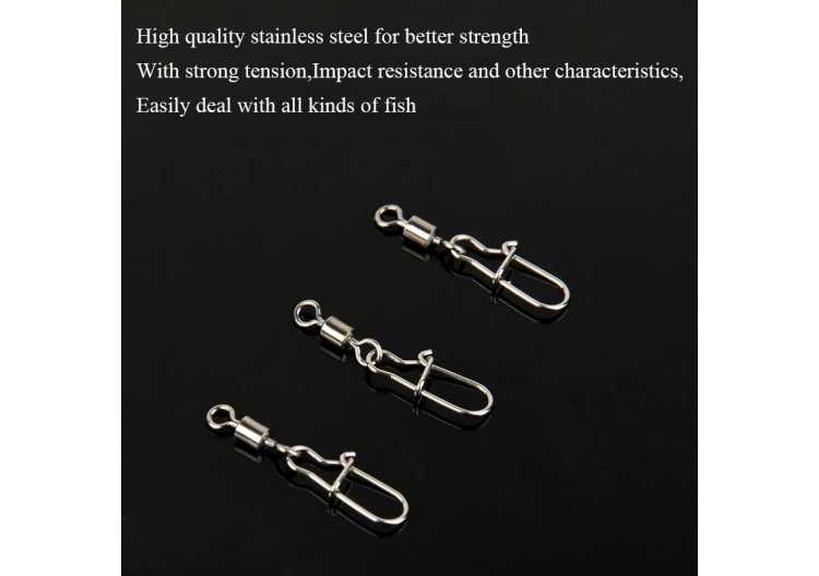 50/100PCS Pin Bearing Rolling Swivel Stainless Steel Snap Pike Fishing Accessories Connector Fishhook Lure Swivels Tackle