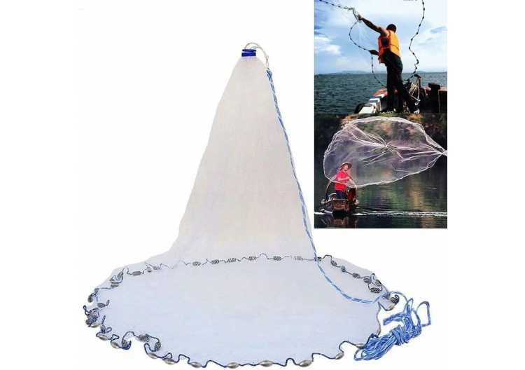American Saltwater Fishing Cast Net for Bait Trap Fish 3/4/5/6/7/8/9/10ft Radius Casting Nets with Heavy Duty Zinc Sinker Weight