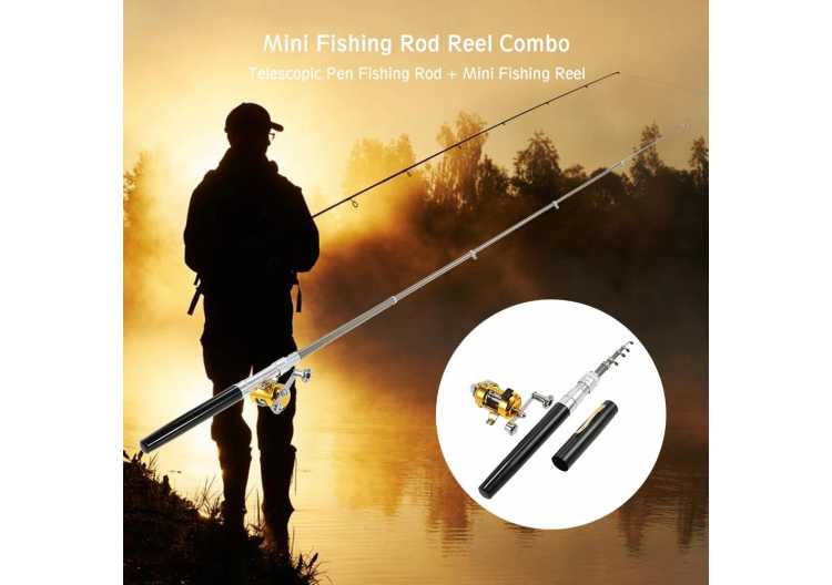 Fishing Rod Reel Combo Set Mini Telescopic Portable Pocket Pen Fishing Pocket Rod + Reel Aluminum Alloy Fishing Line Soft Lures