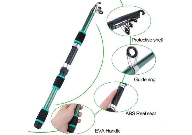 Fishing Pole Set Full Kits With Telescopic Fishing Rod And Spinning Reel Baits Hooks Travel Pole Set