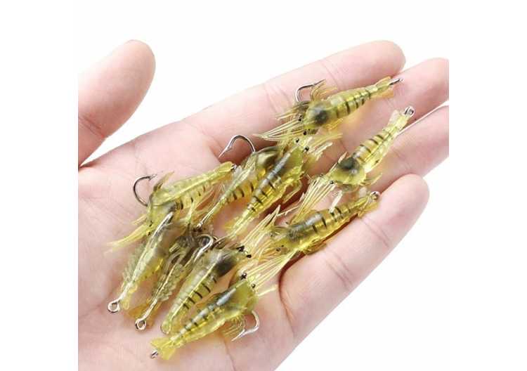 4/10PCS Fake Shrimp Road Bait with Hooks Small Grass Shrimp Glow-in-the-dark Soft Bait Small Shrimp Fake Bait Fishing Lures