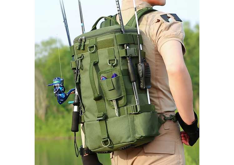 Tactical Fishing Backpack Tackle Bag with Rod Holders Fish Equipment Storage Molle Camping Hiking Outdoor Multifunctional Bag