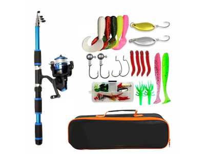 Fishing Pole Set Full Kits With Telescopic Fishing Rod And Spinning Reel Baits Hooks Travel Pole Set