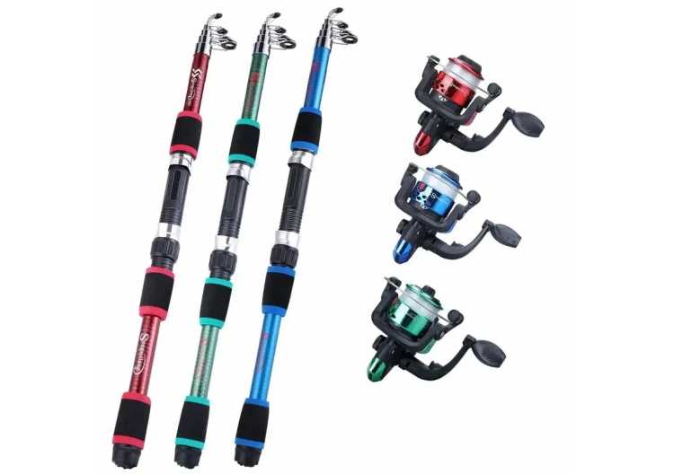 Fishing Pole Set Full Kits With Telescopic Fishing Rod And Spinning Reel Baits Hooks Travel Pole Set