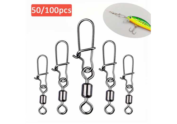 50/100PCS Pin Bearing Rolling Swivel Stainless Steel Snap Pike Fishing Accessories Connector Fishhook Lure Swivels Tackle