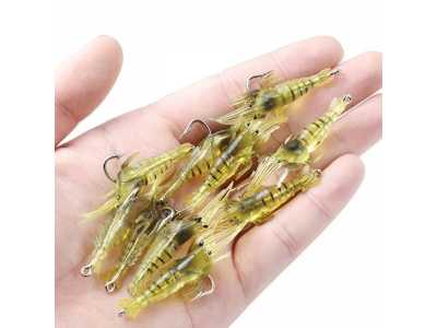 4/10PCS Fake Shrimp Road Bait with Hooks Small Grass Shrimp Glow-in-the-dark Soft Bait Small Shrimp Fake Bait Fishing Lures