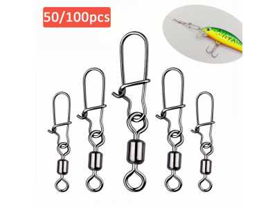50/100PCS Pin Bearing Rolling Swivel Stainless Steel Snap Pike Fishing Accessories Connector Fishhook Lure Swivels Tackle