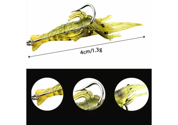 4/10PCS Fake Shrimp Road Bait with Hooks Small Grass Shrimp Glow-in-the-dark Soft Bait Small Shrimp Fake Bait Fishing Lures